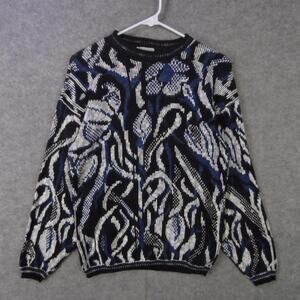 VINTAGE Marlene Sweater Mens Large Black Blue Abstract Pullover Made USA 90s